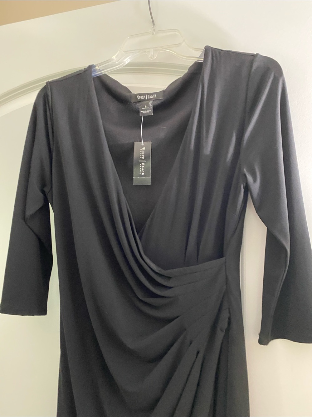 White House Black Market Black Draped V-Neck Midi Dress